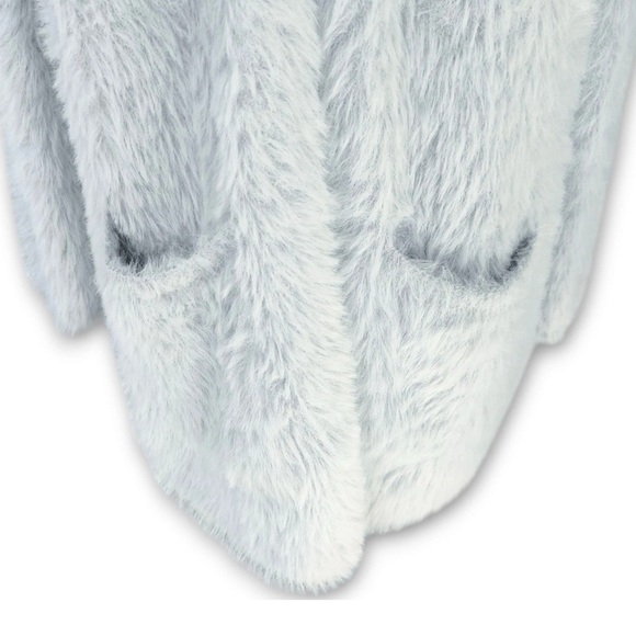 Free People Silver Cloud Gray Faux Fur Medium Open Cardigan Sweater - Picture 7 of 14